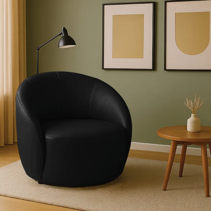 Poltrona Decorativa Orgânica Lua Sintético PU Preto D03 - D'Rossi