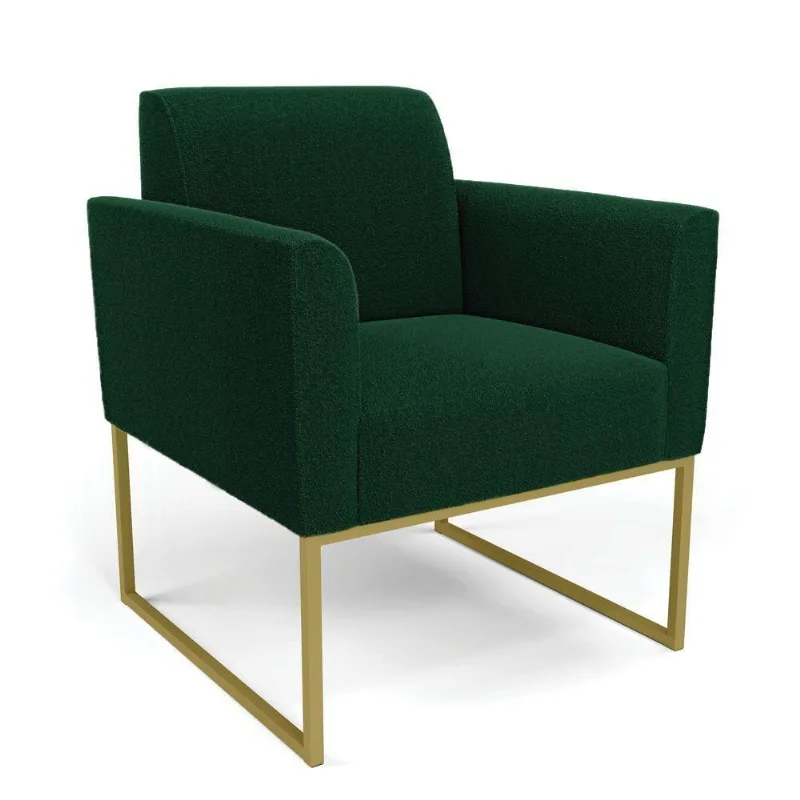 Poltrona Sala De Estar Industrial Dourado Marisa Bouclê Verde D03 - D'rossi