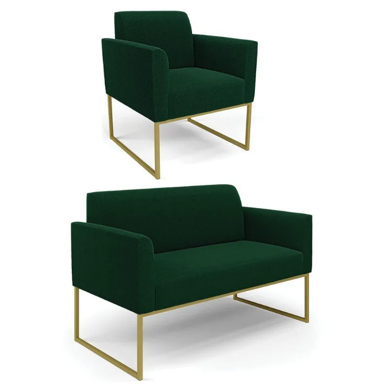 Namoradeira E Poltrona Industrial Dourado Marisa Bouclê Verde D03 - D'rossi