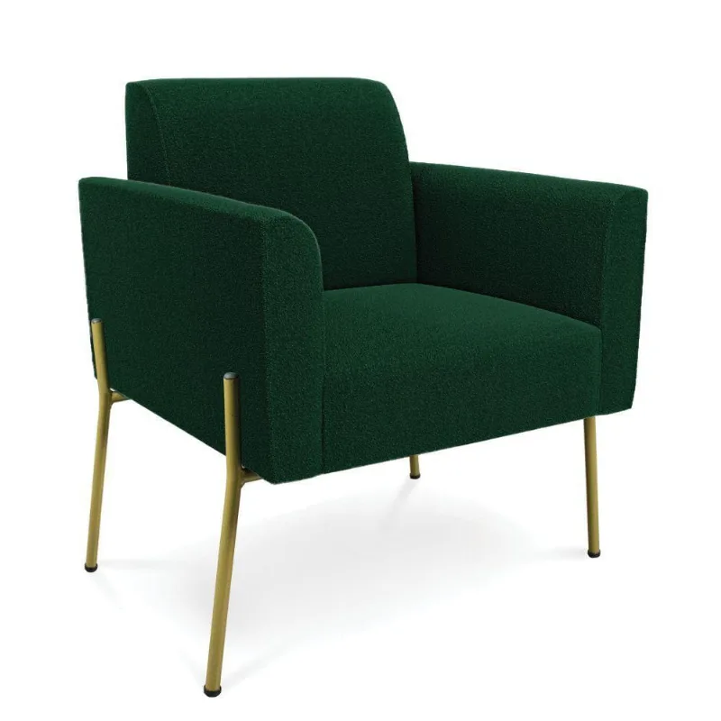 Poltrona Sala De Estar Pé Ferro Dourado Marisa Bouclê Verde D03 - D'rossi