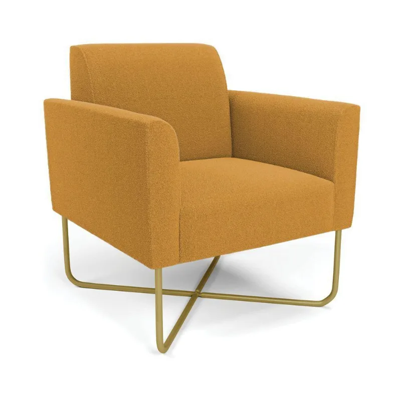 Poltrona Sala Base X Industrial Dourado Marisa Bouclê Mostarda D03 - D'rossi