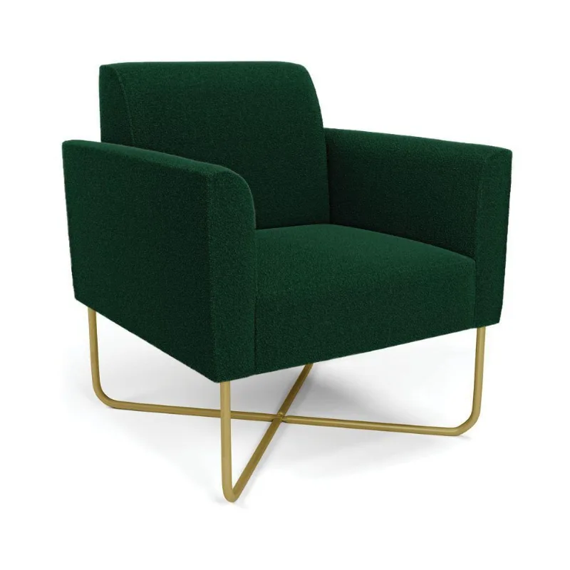 Poltrona Sala Base X Industrial Dourado Marisa Bouclê Verde D03 - D'rossi
