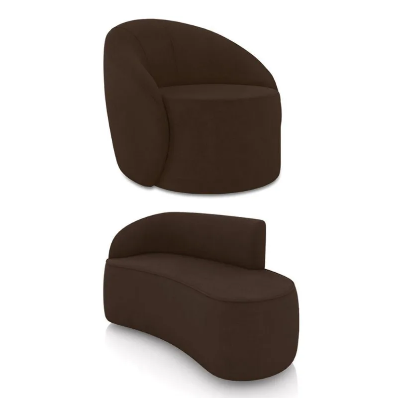 Sofá 2 Lugares Orgânico 140cm Morgan E Poltrona Lua Suede Marrom D03 - D'rossi