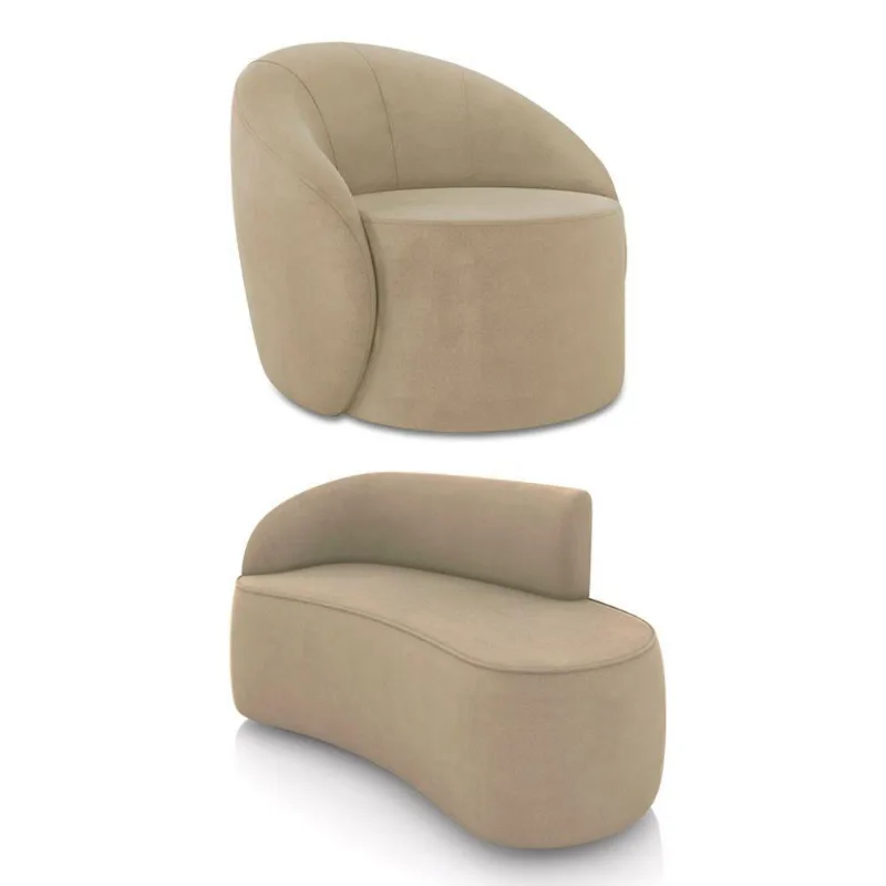 Sofá 2 Lugares Orgânico 140cm Morgan E Poltrona Lua Suede Marrom Rato D03 - D'rossi