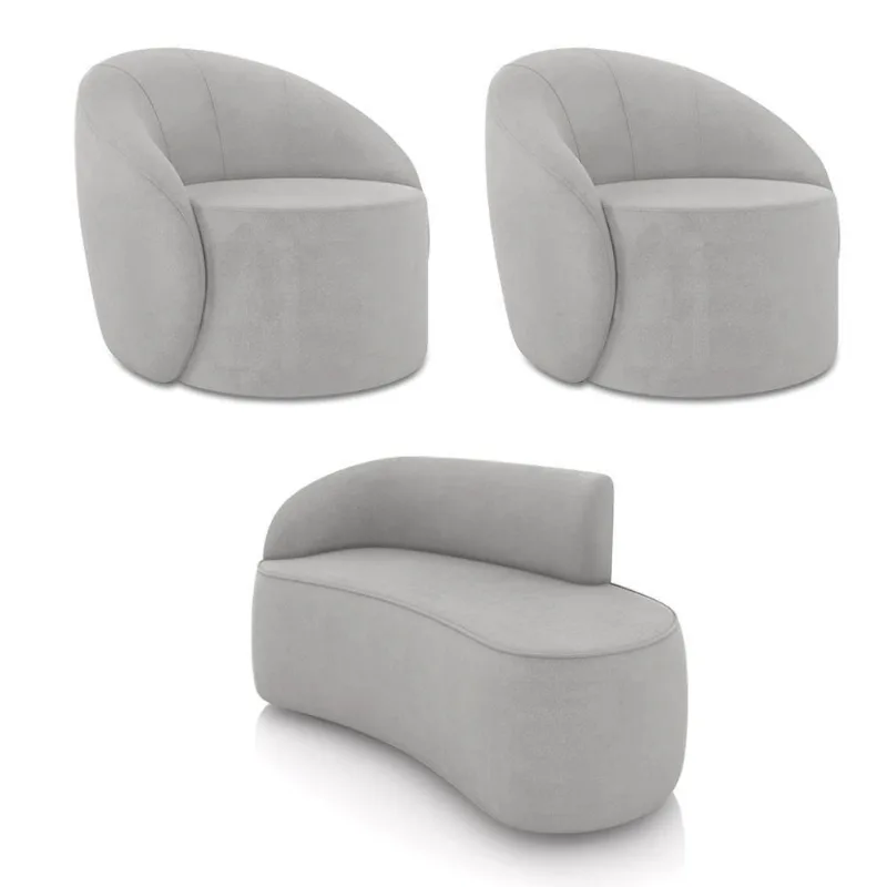 Sofá 2 Lugares Orgânico 140cm Morgan E 2 Poltronas Lua Suede Cinza D03 - D'rossi