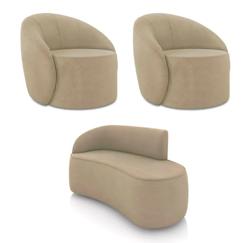 Sofá 2 Lugares Orgânico 140cm Morgan E 2 Poltronas Lua Suede Marrom Rato D03 - D'rossi