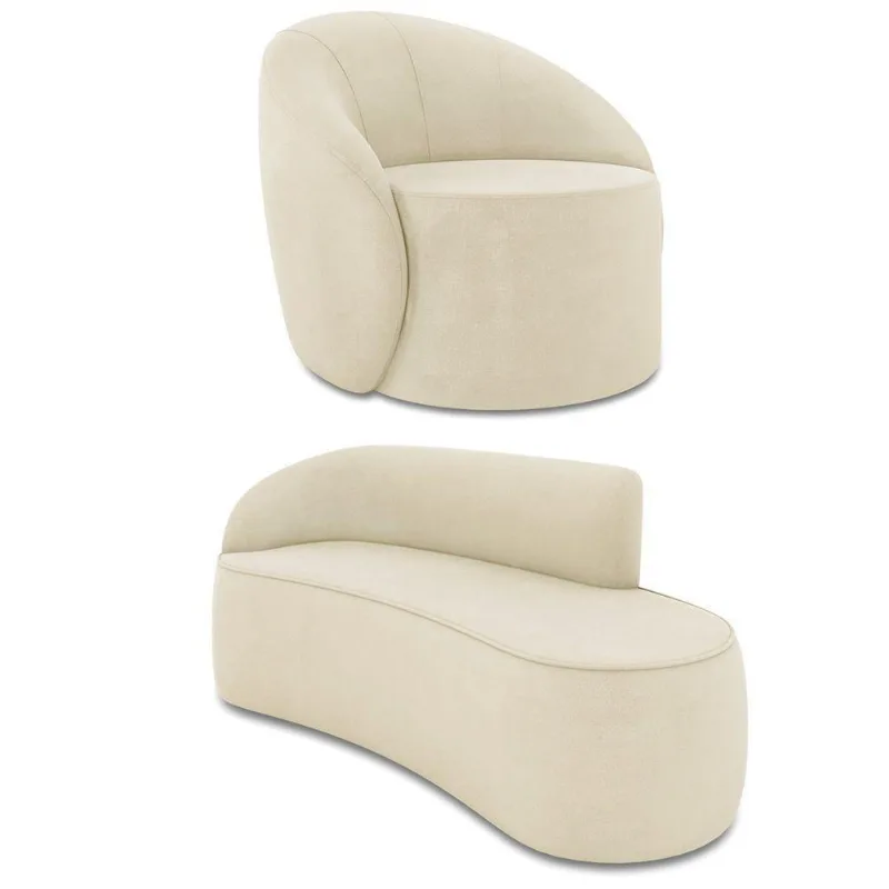 Sofá 3 Lugares Orgânico 180cm Morgan E Poltrona Lua Suede Bege D03 - D'rossi