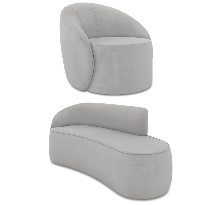 Sofá 3 Lugares Orgânico 180cm Morgan E Poltrona Lua Suede Cinza D03 - D'rossi