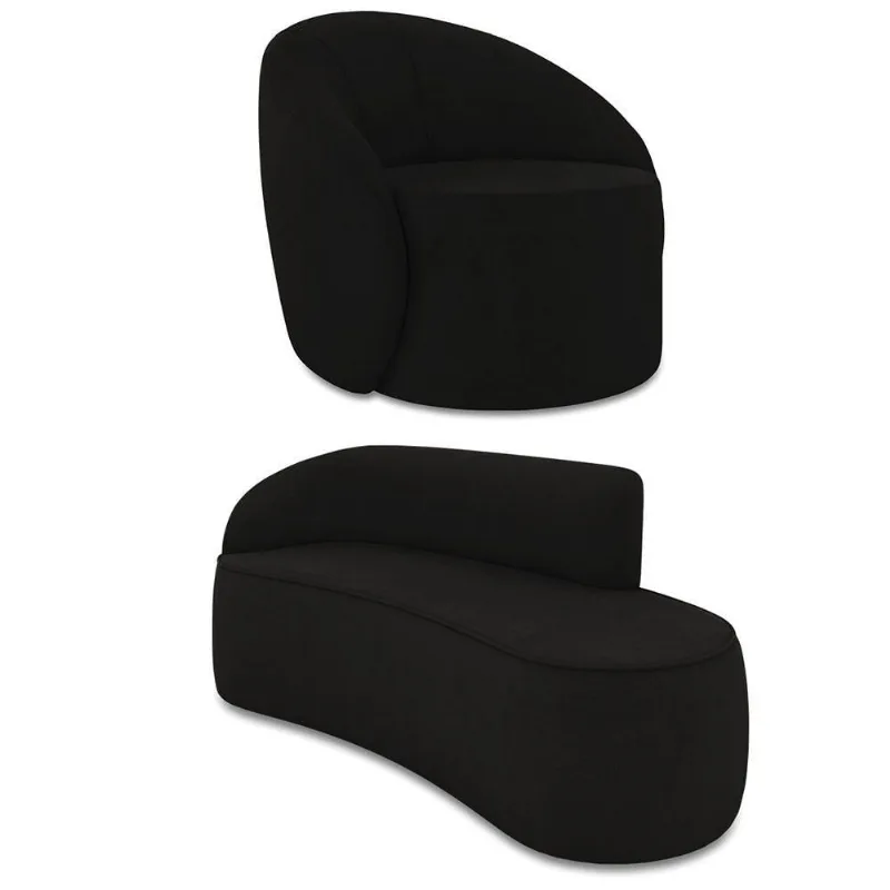 Sofá 3 Lugares Orgânico 180cm Morgan E Poltrona Lua Suede Preto D03 - D'rossi