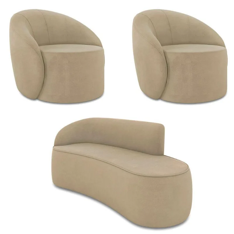 Sofá 3 Lugares Orgânico 180cm Morgan E 2 Poltronas Lua Suede Marrom Rato D03 - D'rossi