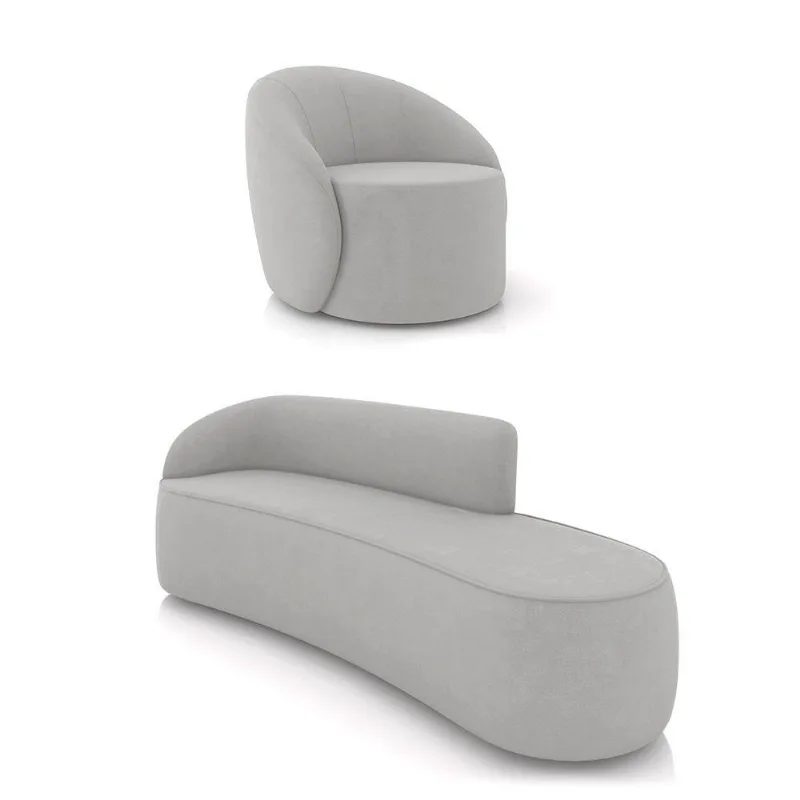 Sofá 4 Lugares Orgânico 220cm Morgan E Poltrona Lua Suede Cinza D03 - D'rossi