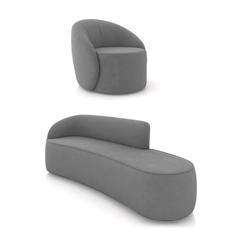 Sofá 4 Lugares Orgânico 220cm Morgan E Poltrona Lua Suede Grafite D03 - D'rossi