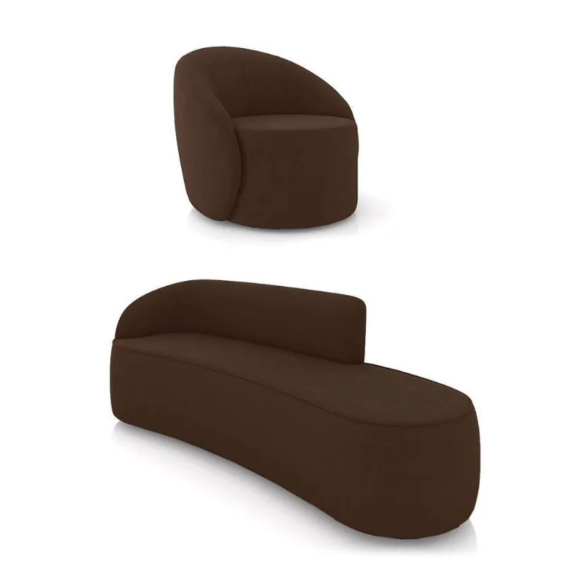 Sofá 4 Lugares Orgânico 220cm Morgan E Poltrona Lua Suede Marrom D03 - D'rossi