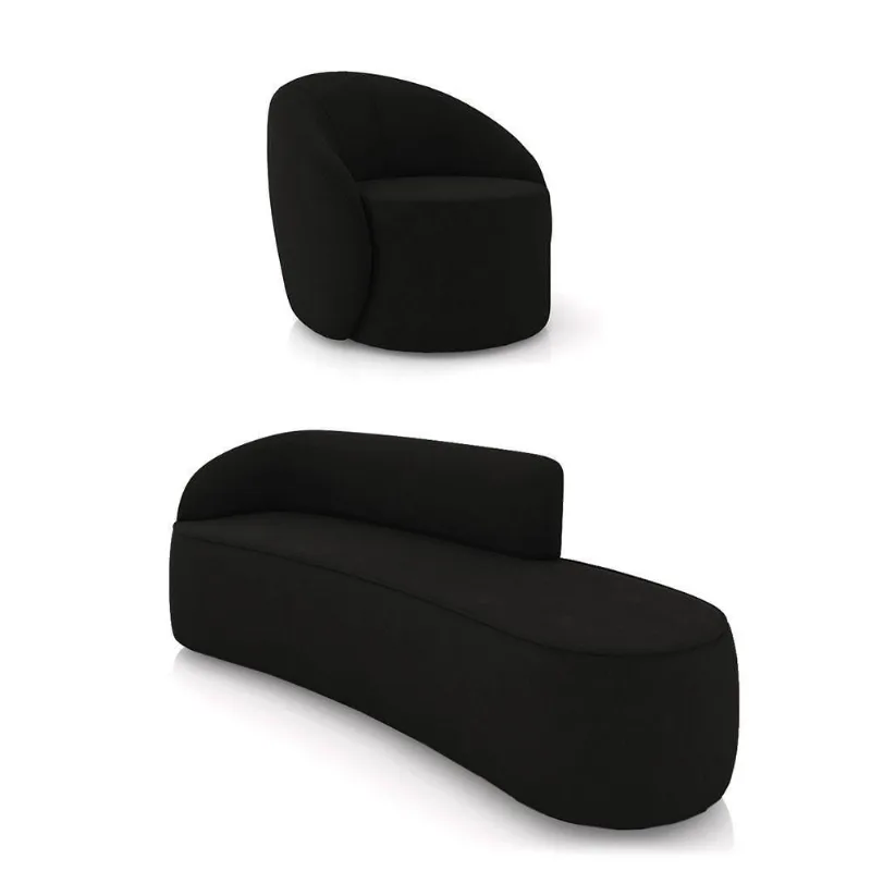 Sofá 4 Lugares Orgânico 220cm Morgan E Poltrona Lua Suede Preto D03 - D'rossi