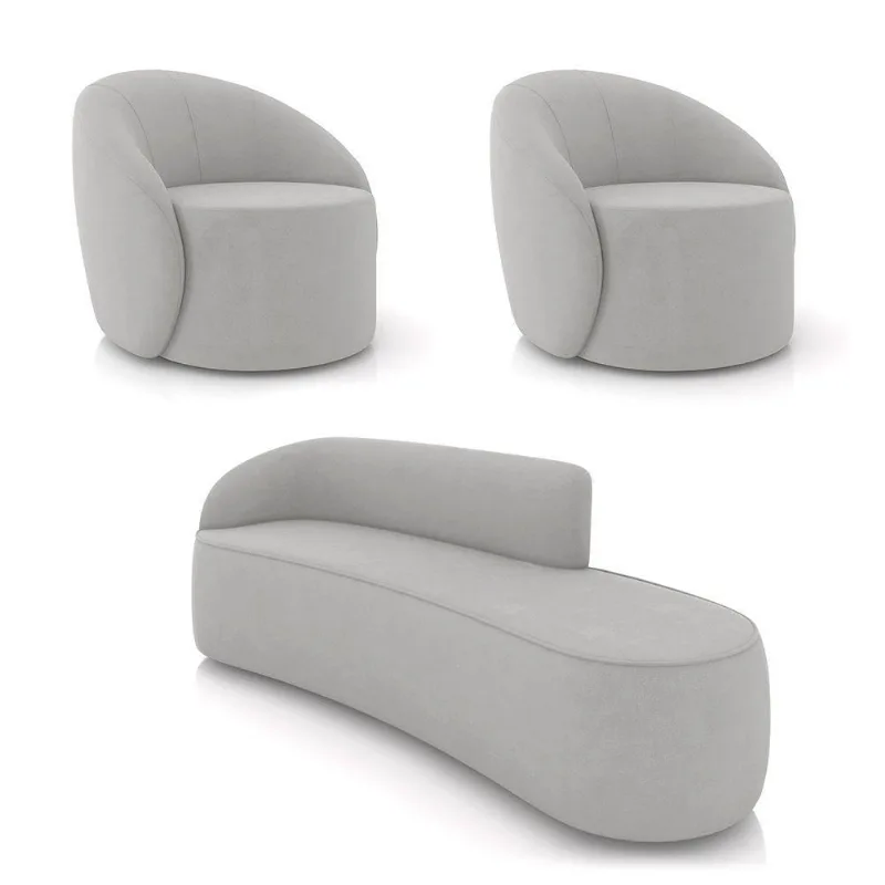 Sofá 4 Lugares Orgânico 220cm Morgan E 2 Poltronas Lua Suede Cinza D03 - D'rossi