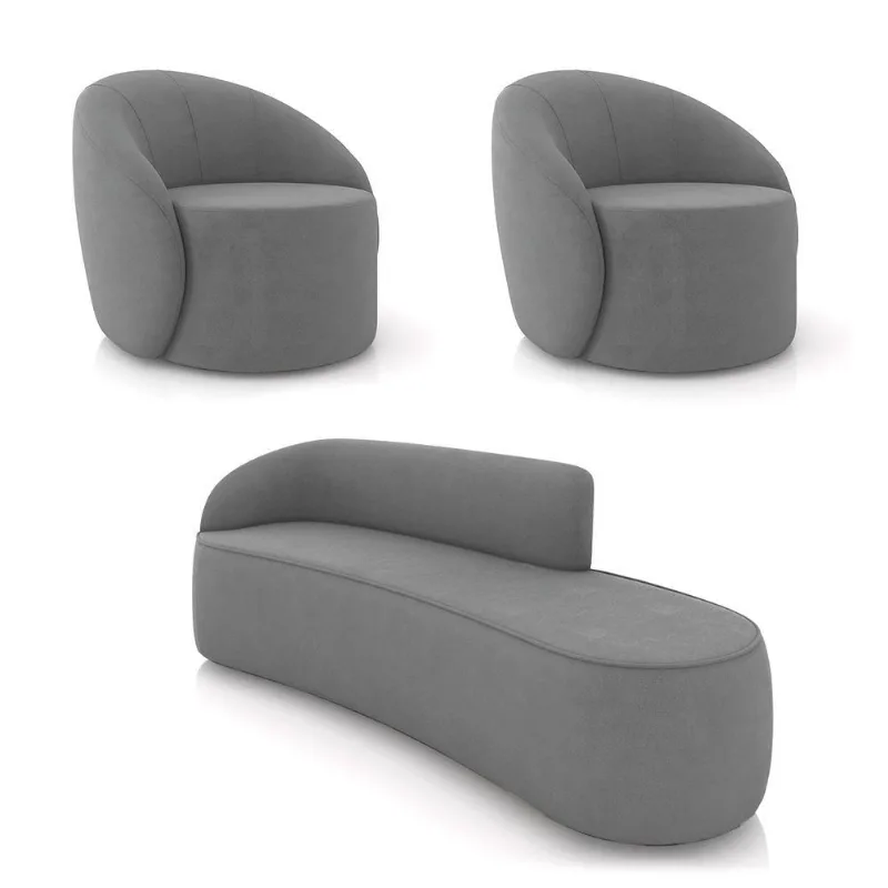 Sofá 4 Lugares Orgânico 220cm Morgan E 2 Poltronas Lua Suede Grafite D03 - D'rossi