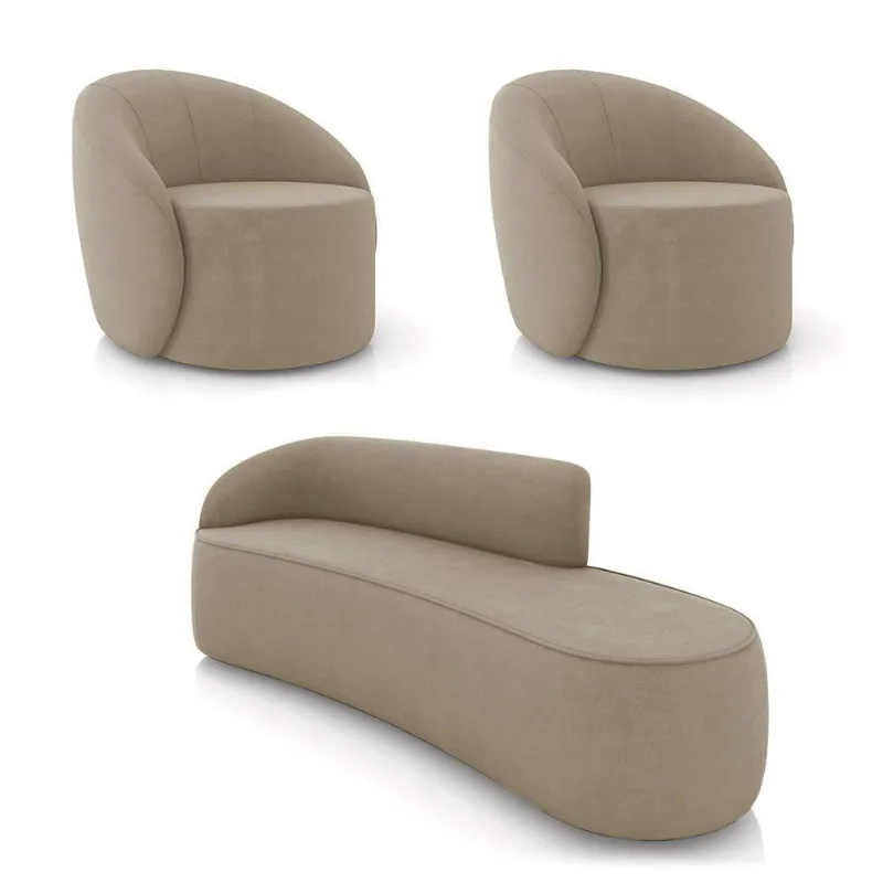 Sofá 4 Lugares Orgânico 220cm Morgan E 2 Poltronas Lua Suede Marrom Rato D03 - D'rossi