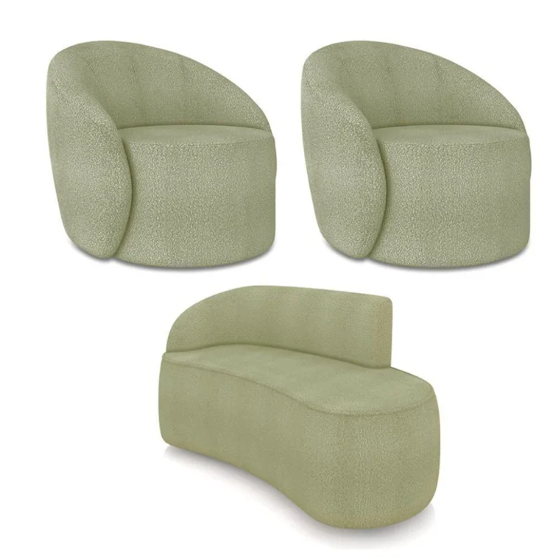 Sofá 2 Lugares Orgânico 140cm Morgan E 2 Poltronas Lua Bouclê Pistache D03 - D'rossi