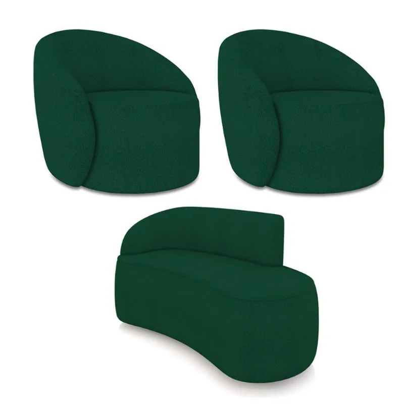 Sofá 2 Lugares Orgânico 140cm Morgan E 2 Poltronas Lua Bouclê Verde D03 - D'rossi
