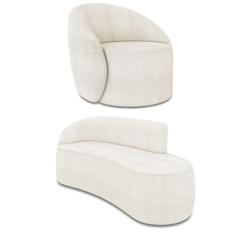 Sofá 3 Lugares Orgânico 180cm Morgan E Poltrona Lua Bouclê Off White D03 - D'rossi