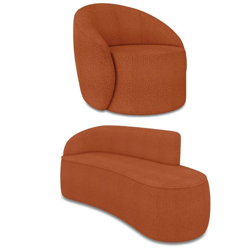 Sofá 3 Lugares Orgânico 180cm Morgan E Poltrona Lua Bouclê Terracota D03 - D'rossi