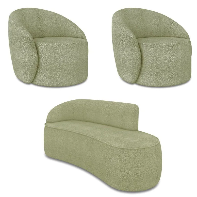 Sofá 3 Lugares Orgânico 180cm Morgan E 2 Poltronas Lua Bouclê Pistache D03 - D'rossi