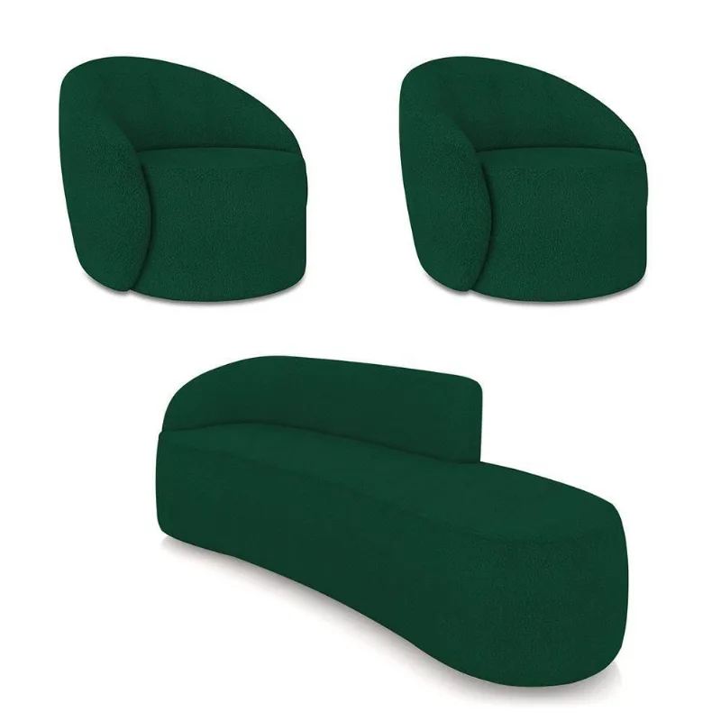 Sofá 4 Lugares Orgânico 220cm Morgan E 2 Poltronas Lua Bouclê Verde D03 - D'rossi
