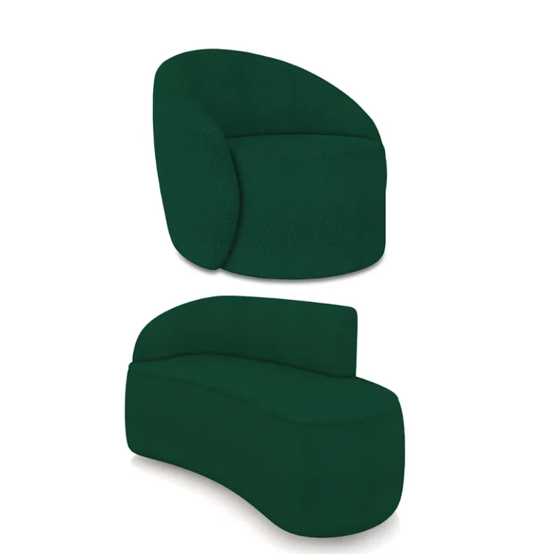 Sofá 2 Lugares Orgânico 140cm Morgan e Poltrona Lua Bouclê D03 - D'Rossi Verde