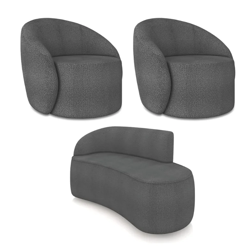 Sofá 2 Lugares Orgânico 140cm Morgan e 2 Poltronas Lua Bouclê D03 - D'Rossi Grafite
