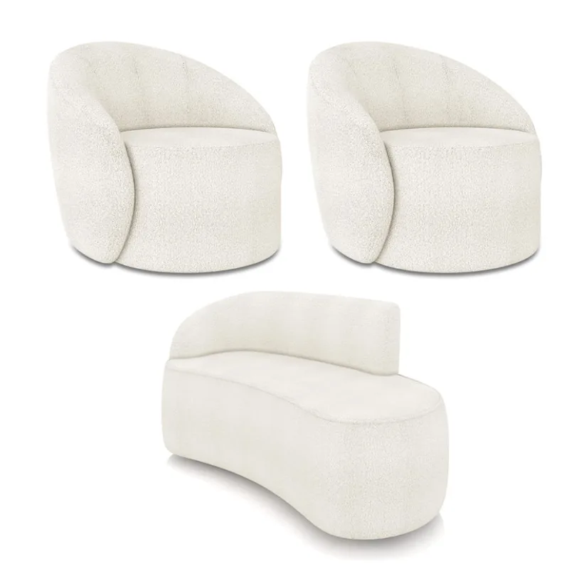 Sofá 2 Lugares Orgânico 140cm Morgan e 2 Poltronas Lua Bouclê D03 - D'Rossi Off White
