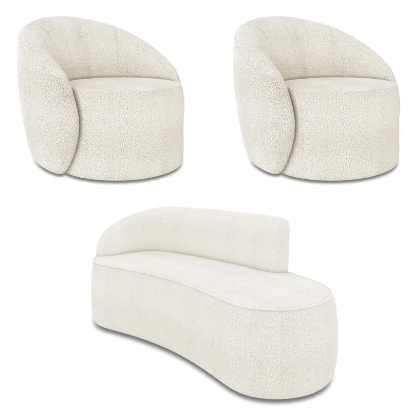 Sofá 3 Lugares Orgânico 180cm Morgan e 2 Poltronas Lua Bouclê D03 - D'Rossi Off White