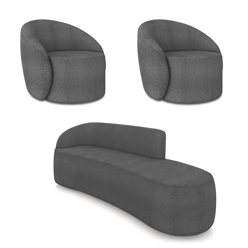 Sofá 4 Lugares Orgânico 220cm Morgan e 2 Poltronas Lua Bouclê D03 - D'Rossi Grafite