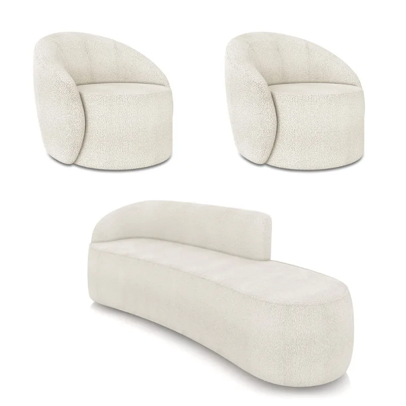 Sofá 4 Lugares Orgânico 220cm Morgan e 2 Poltronas Lua Bouclê D03 - D'Rossi Off White
