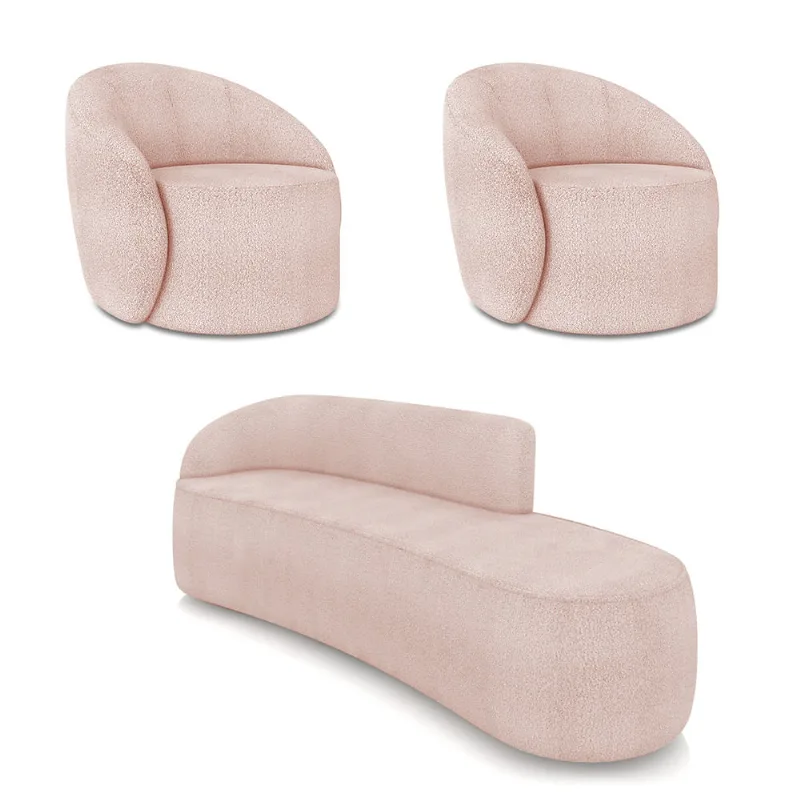 Sofá 4 Lugares Orgânico 220cm Morgan e 2 Poltronas Lua Bouclê D03 - D'Rossi Rose