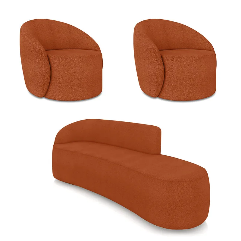 Sofá 4 Lugares Orgânico 220cm Morgan e 2 Poltronas Lua Bouclê D03 - D'Rossi Terracota