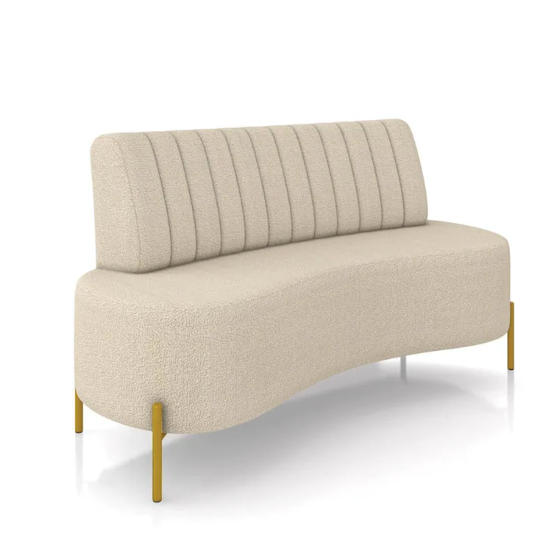 Sofá Orgânico 2 Lugares 135cm Pé Ferro Dourado Maraú Bouclê K01 - D'Rossi Creme