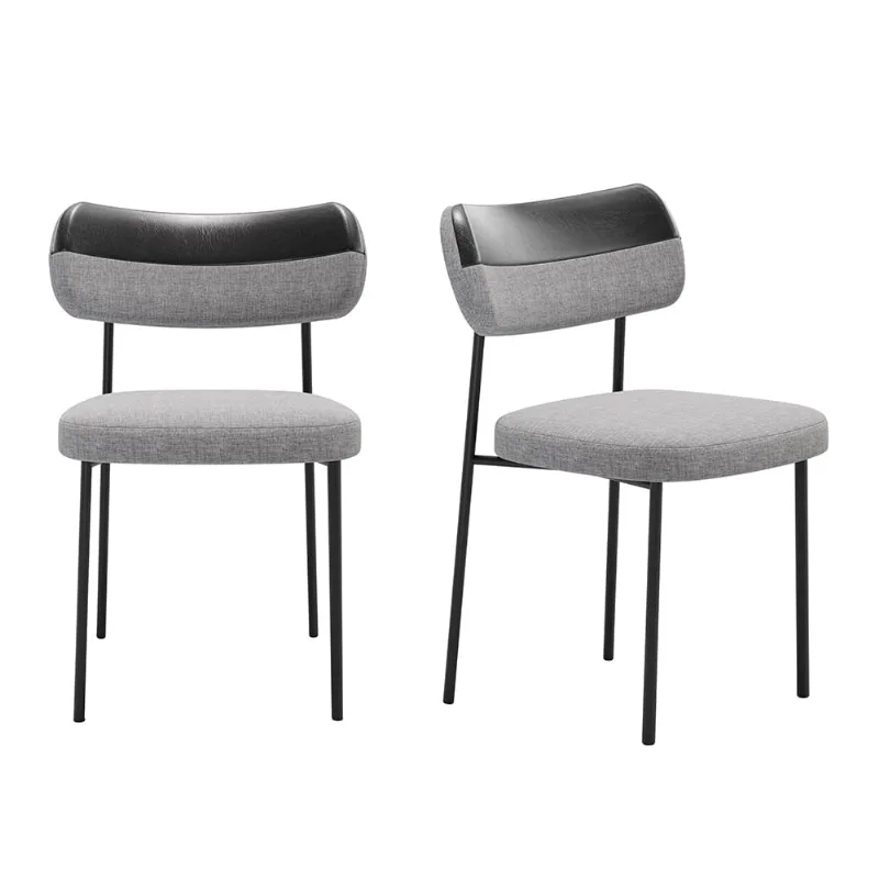 Cadeiras de Jantar Base Ferro Nile kit 2 PU Preto/Linho Cinza A08 - D'Rossi