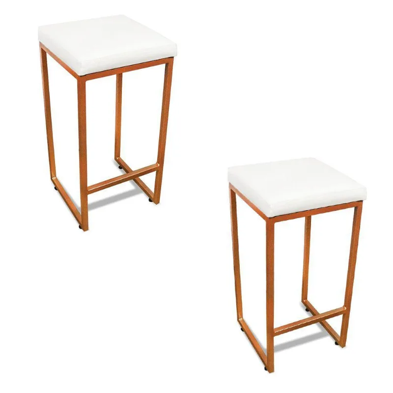 Banqueta Alta Para Cozinha Industrial Kit 2 Nick Bronze E Sintético Branco D03 - D'rossi