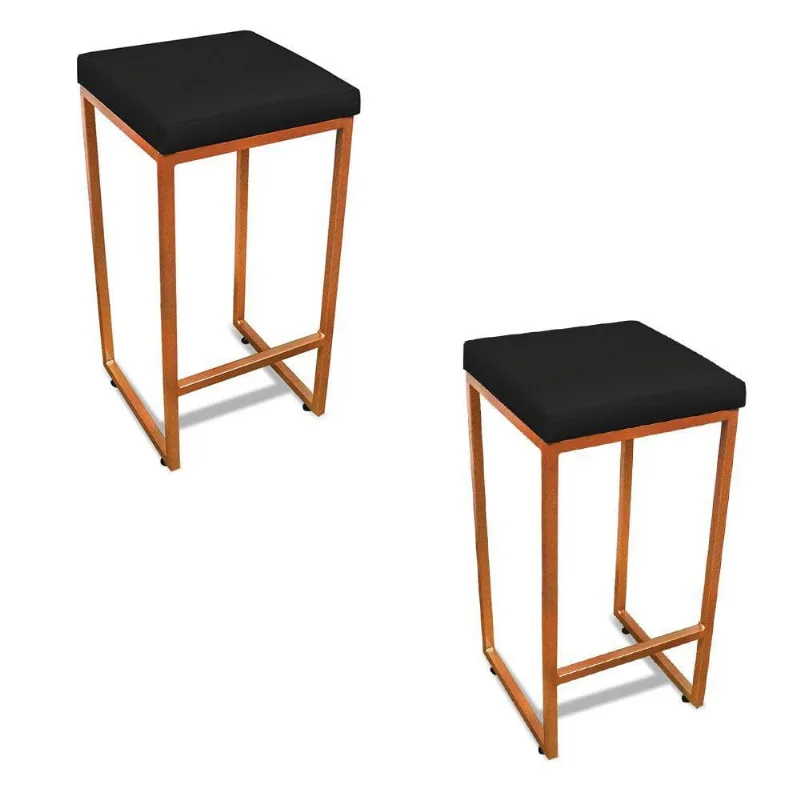 Banqueta Alta Para Cozinha Industrial Kit 2 Nick Bronze E Sintético Preto D03 - D'rossi