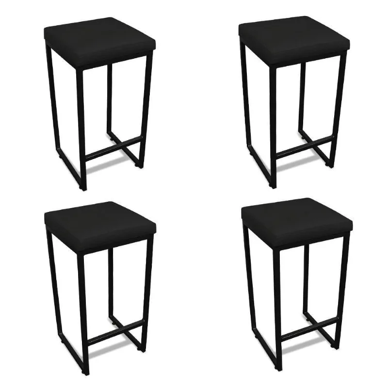 Banqueta Alta Para Cozinha Industrial Kit 4 Nick Preto E Sintético Preto D03 - D'rossi