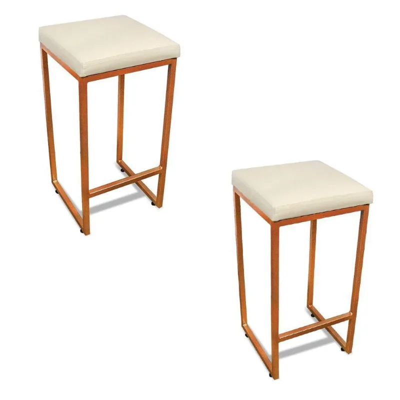 Banqueta Alta Para Cozinha Industrial Kit 2 Nick Bronze E Sintético D03 - D'rossi Cor Branco