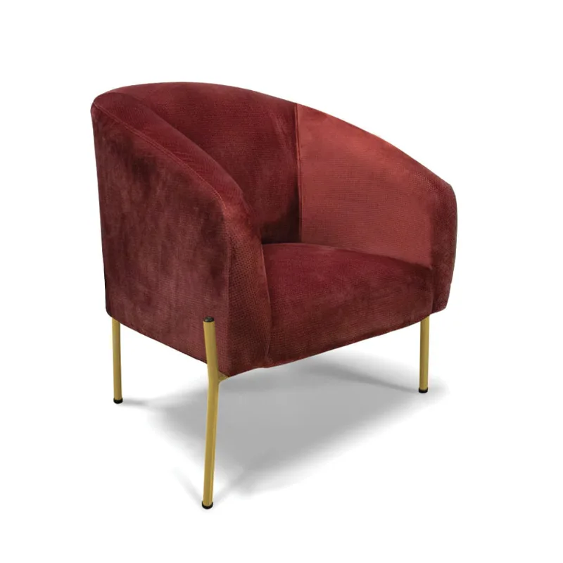 Poltrona Decorativa Pé Ferro Dourado Stella Veludo Text Marsala D03 - D'Rossi