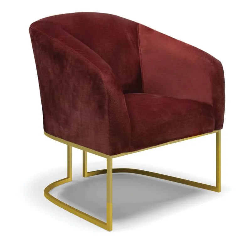 Poltrona Decorativa Industrial Dourado Stella Veludo Text Marsala D03 - D'Rossi