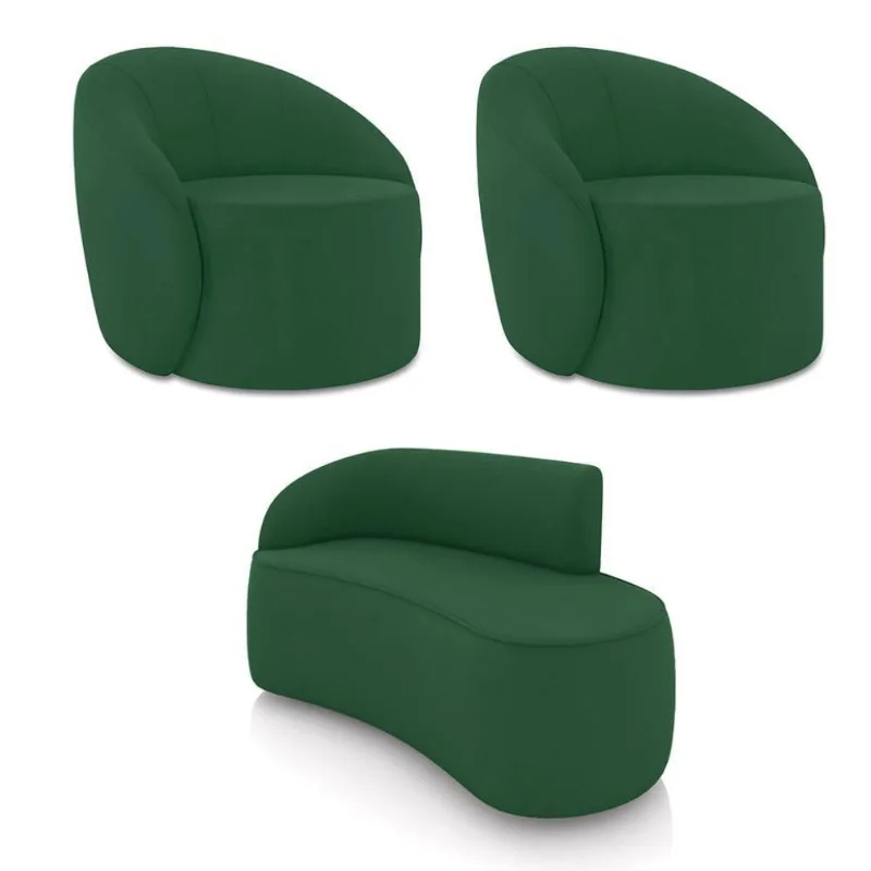 Sofá 2 Lugares Orgânico 140cm Morgan E 2 Poltronas Lua Veludo Verde D03 - D'rossi