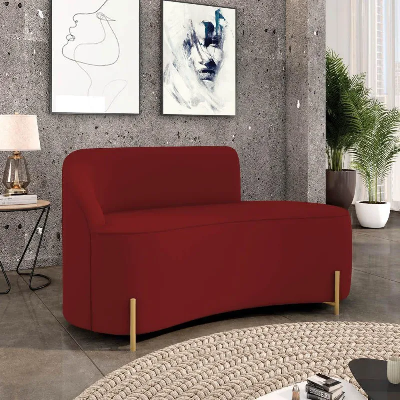 Sofá 2 Lugares Orgânico 140cm Pé Ferro Dourado Morgan Veludo Marsala