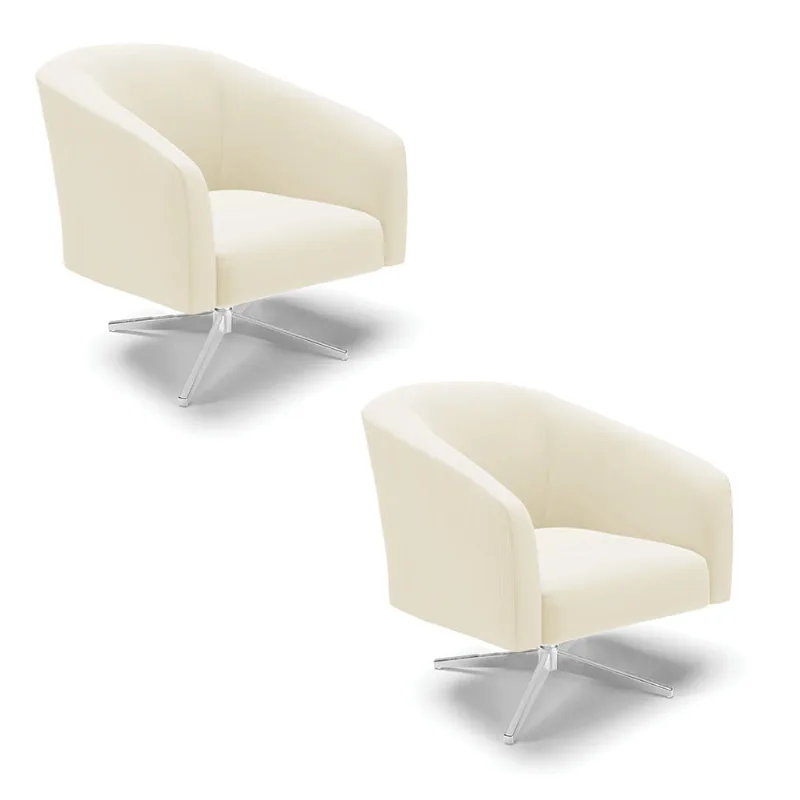 Poltrona Decorativa Giratória Cromada Kit 2 Stella Cotelê Ext/Veludo Off White D03 - D'Rossi