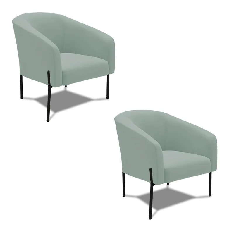 Poltrona Decorativa Pé de Ferro Preto Kit 2 Stella Cotelê Ext/Veludo Menta D03 - D'Rossi
