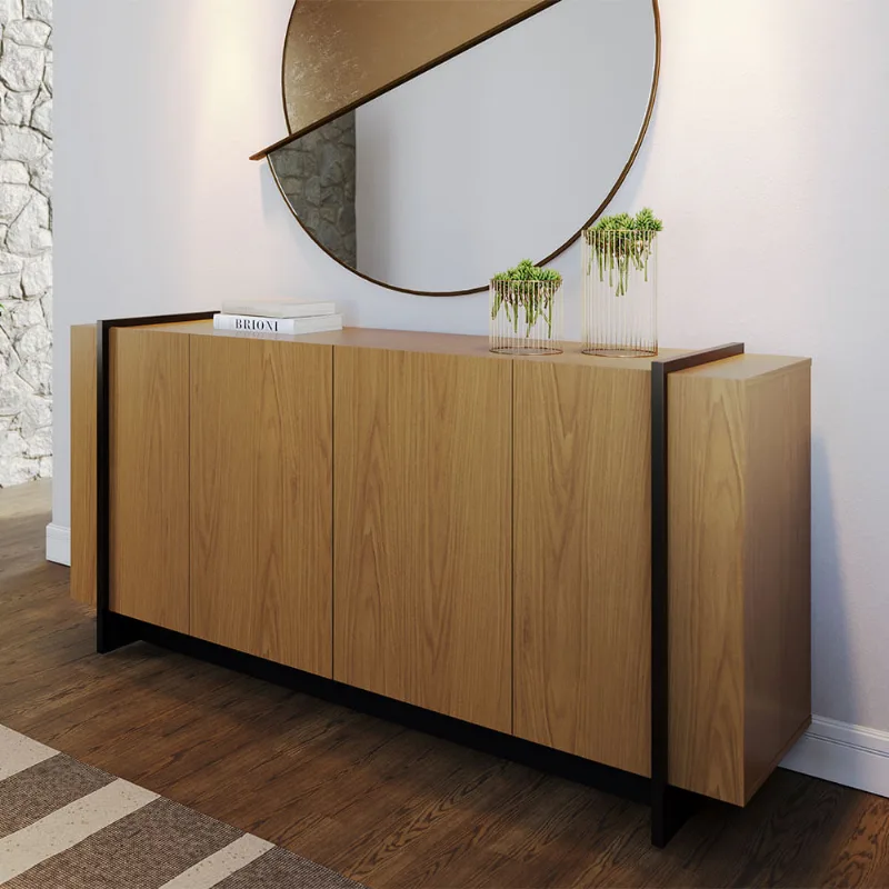 Aparador Buffet 4 Portas Oliwia 160cm Sala Jantar Freijó/Preto Fosco C04 - D'Rossi
