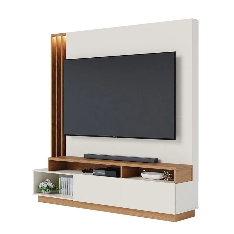 Estante De Tv 65 Polegadas 180cm Com Led Radaelli C04 - D'rossi Cor Freijó E Off White Matte