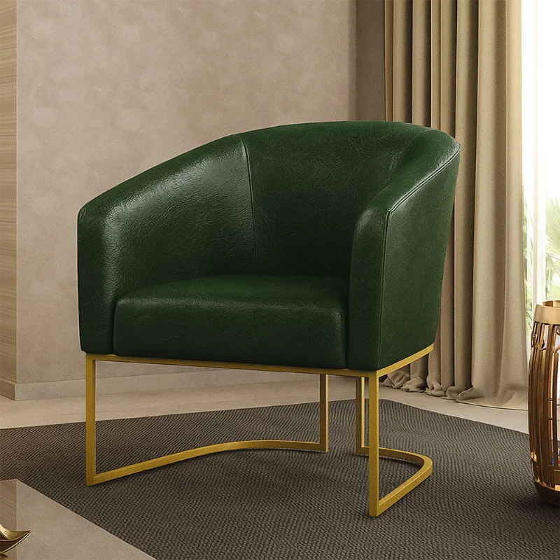 Poltrona Decorativa Industrial Dourado Stella Sintético PU Verde D03 - D'Rossi